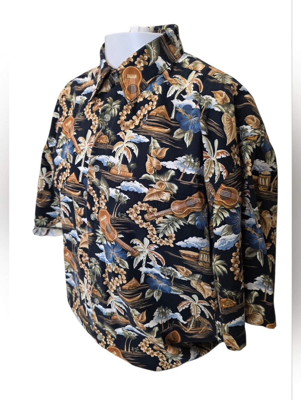 Pierre Cardin Black Short Sleeve Shirt with Brown & Blue Tropical Print - Picture 3 of 6